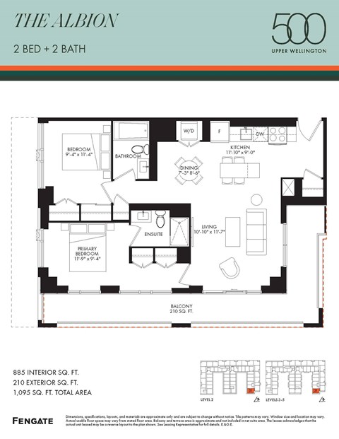 Floor plan for 2 beds, 2 baths, 885 sqft